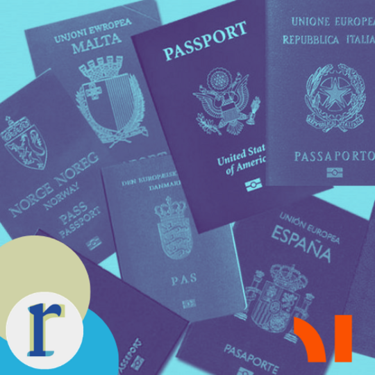 A collage of passports from several countries (Malta, Italy, the US, Norway, Denmark, Spain visible).