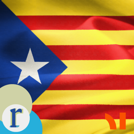 The Estelada, the pro-independence flag of Catalonia, with red and yellow horizontal stripes and a blue triangle bearing a white star.